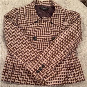 Nine West Women's Brown and Tan Houndstooth Peacoat